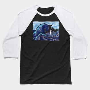 Giant Wave Lighthouse Baseball T-Shirt